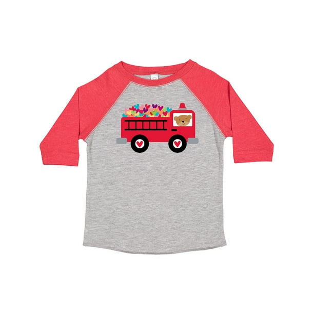 inktastic Valentine Fire Truck Heart Bear Toddler T-Shirt 